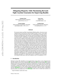 Mitigating Disparity while Maximizing Reward: Tight Anytime Guarantee
  for Improving Bandits