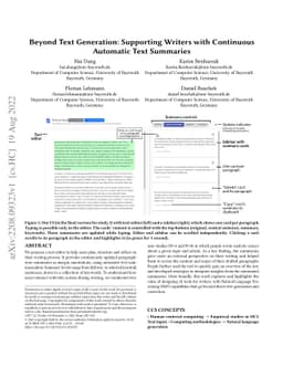 Beyond Text Generation: Supporting Writers with Continuous Automatic
  Text Summaries