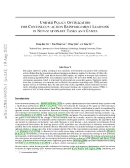 Unified Policy Optimization for Continuous-action Reinforcement Learning
  in Non-stationary Tasks and Games
