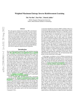 Weighted Maximum Entropy Inverse Reinforcement Learning