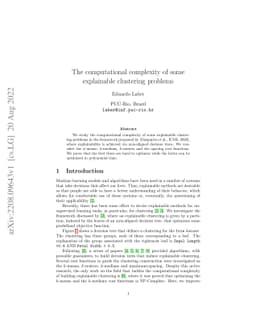 The computational complexity of some explainable clustering problems