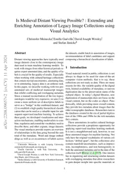 Is Medieval Distant Viewing Possible? : Extending and Enriching
  Annotation of Legacy Image Collections using Visual Analytics