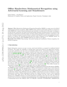 Offline Handwritten Mathematical Recognition using Adversarial Learning
  and Transformers
