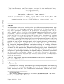 Machine learning based surrogate models for microchannel heat sink
  optimization