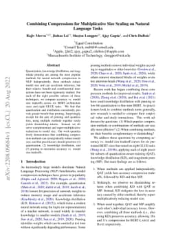 Combining Compressions for Multiplicative Size Scaling on Natural
  Language Tasks