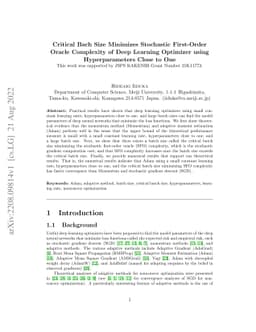 Critical Bach Size Minimizes Stochastic First-Order Oracle Complexity of
  Deep Learning Optimizer using Hyperparameters Close to One