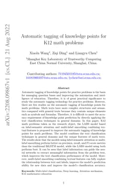 Automatic tagging of knowledge points for K12 math problems