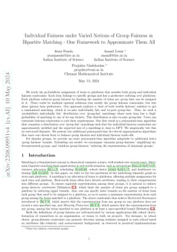 Individual Fairness under Varied Notions of Group Fairness in Bipartite
  Matching - One Framework to Approximate Them All