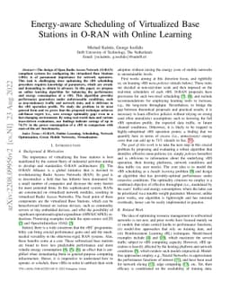 Energy-aware Scheduling of Virtualized Base Stations in O-RAN with
  Online Learning