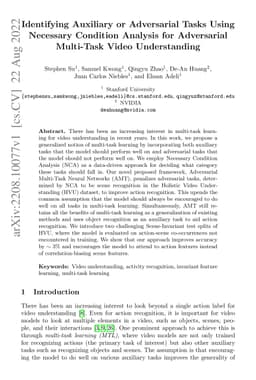 Identifying Auxiliary or Adversarial Tasks Using Necessary Condition
  Analysis for Adversarial Multi-task Video Understanding