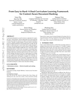 From Easy to Hard: A Dual Curriculum Learning Framework for
  Context-Aware Document Ranking