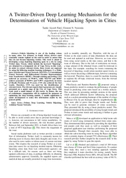 A Twitter-Driven Deep Learning Mechanism for the Determination of
  Vehicle Hijacking Spots in Cities