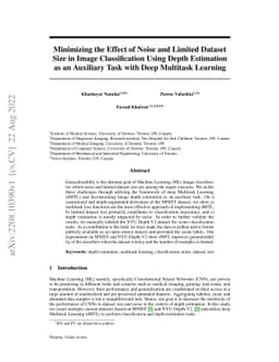 Minimizing the Effect of Noise and Limited Dataset Size in Image
  Classification Using Depth Estimation as an Auxiliary Task with Deep
  Multitask Learning
