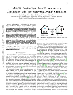 MetaFi: Device-Free Pose Estimation via Commodity WiFi for Metaverse
  Avatar Simulation