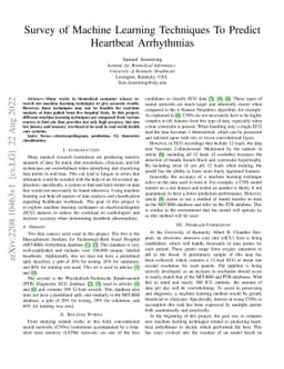 Survey of Machine Learning Techniques To Predict Heartbeat Arrhythmias
