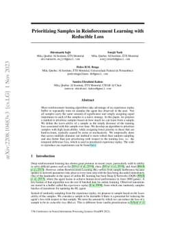 Prioritizing Samples in Reinforcement Learning with Reducible Loss