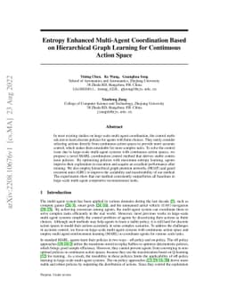 Entropy Enhanced Multi-Agent Coordination Based on Hierarchical Graph
  Learning for Continuous Action Space