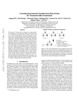 Learning Instrumental Variable from Data Fusion for Treatment Effect
  Estimation