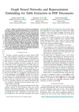 Graph Neural Networks and Representation Embedding for Table Extraction
  in PDF Documents