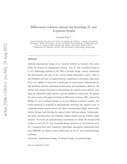 Differential evolution variants for Searching D- and A-optimal designs
