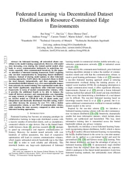 Federated Learning via Decentralized Dataset Distillation in
  Resource-Constrained Edge Environments