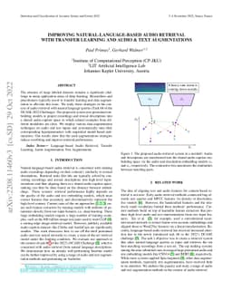 Improving Natural-Language-based Audio Retrieval with Transfer Learning
  and Audio & Text Augmentations