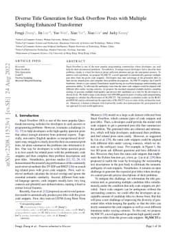 Diverse Title Generation for Stack Overflow Posts with Multiple Sampling
  Enhanced Transformer