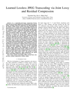 Learned Lossless JPEG Transcoding via Joint Lossy and Residual
  Compression