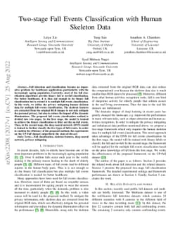 Two-stage Fall Events Classification with Human Skeleton Data