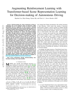 Augmenting Reinforcement Learning with Transformer-based Scene
  Representation Learning for Decision-making of Autonomous Driving