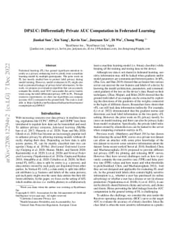 DPAUC: Differentially Private AUC Computation in Federated Learning