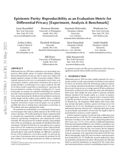 Epistemic Parity: Reproducibility as an Evaluation Metric for
  Differential Privacy