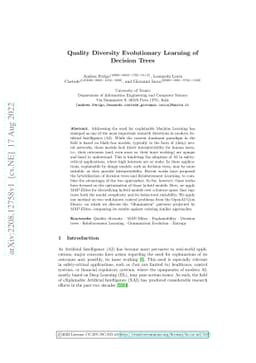 Quality Diversity Evolutionary Learning of Decision Trees