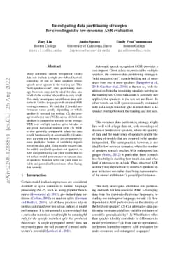 Investigating data partitioning strategies for crosslinguistic
  low-resource ASR evaluation