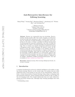 Anti-Retroactive Interference for Lifelong Learning