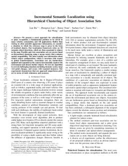 Incremental Semantic Localization using Hierarchical Clustering of
  Object Association Sets