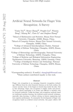 Artificial Neural Networks for Finger Vein Recognition: A Survey