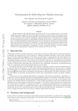 Generalization In Multi-Objective Machine Learning