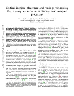 Cortical-inspired placement and routing: minimizing the memory resources
  in multi-core neuromorphic processors