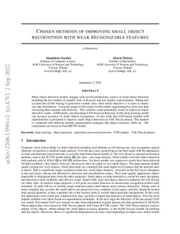 Chosen methods of improving small object recognition with weak
  recognizable features