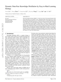 Dynamic Data-Free Knowledge Distillation by Easy-to-Hard Learning
  Strategy