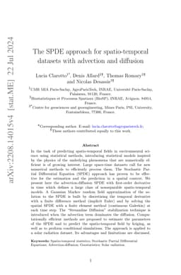The SPDE approach for spatio-temporal datasets with advection and
  diffusion