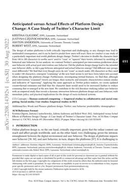 Anticipated versus Actual Effects of Platform Design Change: A Case
  Study of Twitter's Character Limit