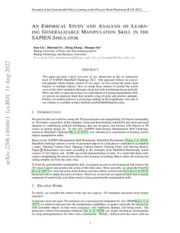 An Empirical Study and Analysis of Learning Generalizable Manipulation
  Skill in the SAPIEN Simulator