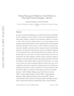 Motion Planning for Multirotor Aerial Vehicles in Plan-based Control
  Paradigm: a Review