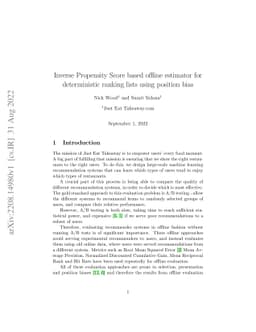 Inverse Propensity Score based offline estimator for deterministic
  ranking lists using position bias