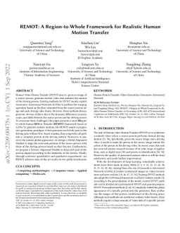 REMOT: A Region-to-Whole Framework for Realistic Human Motion Transfer