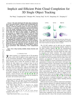 Implicit and Efficient Point Cloud Completion for 3D Single Object
  Tracking