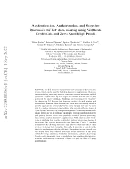 Authentication, Authorization, and Selective Disclosure for IoT data
  sharing using Verifiable Credentials and Zero-Knowledge Proofs