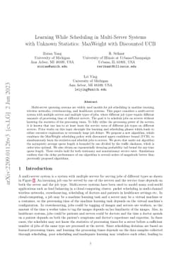 Learning While Scheduling in Multi-Server Systems with Unknown
  Statistics: MaxWeight with Discounted UCB
